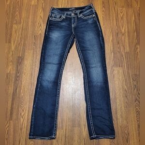 Women’s Silver Jeans Suki Thick Stitch W26 L32 Dark Wash Skinny Denim C98